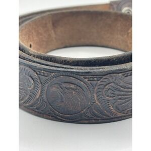 American Eagle Embossed Leather Belt Handmade Size M 32-36 Casual Western Design